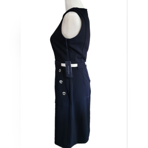 NWT Tommy Hilfiger navy belted sleeveless dress with button accent pockets Sz 2P - Picture 10 of 15